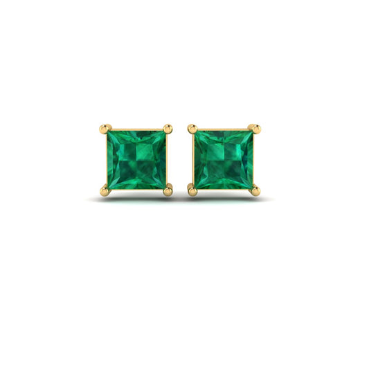 1.0CT Princess Cute Emerald Stud Earrings Sterling Silver 925