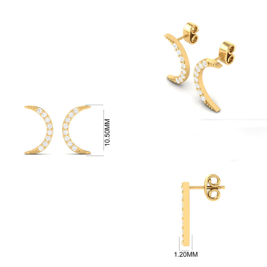 Delicate Moissanite Half Moon Stud Earrings with 18kt Gold Finish