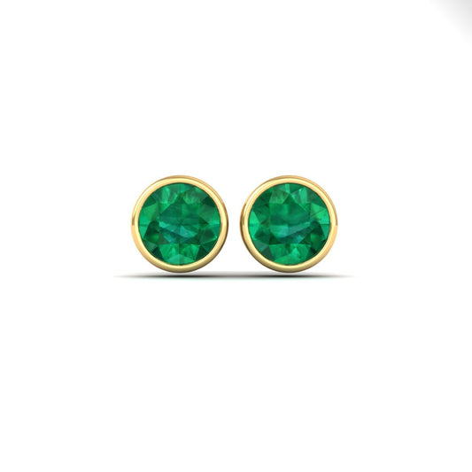 True Elegant 1.0cT Green Round Emerald Bezel In 18kt Gold Over Sterling Silver