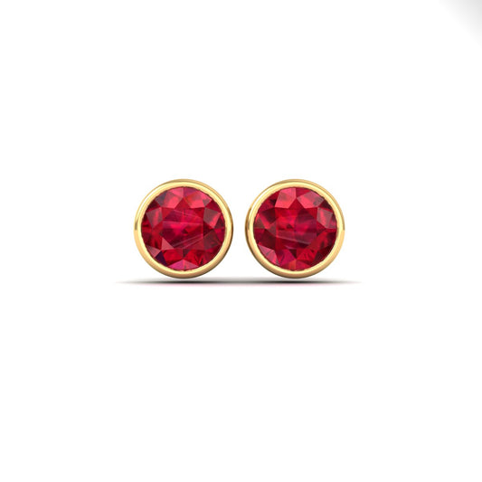 True Elegant 2.0CT Round Bezel Set Garnet Stud Earrings In 18kt Gold Over Sterling Silver