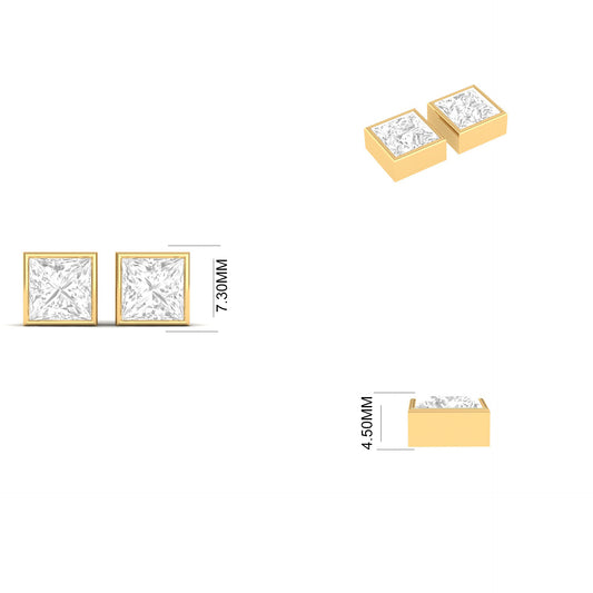 2.0Ct Moissanite Princess Cut Bezel Stud Earrings In 18kt Gold Over Sterling Silver