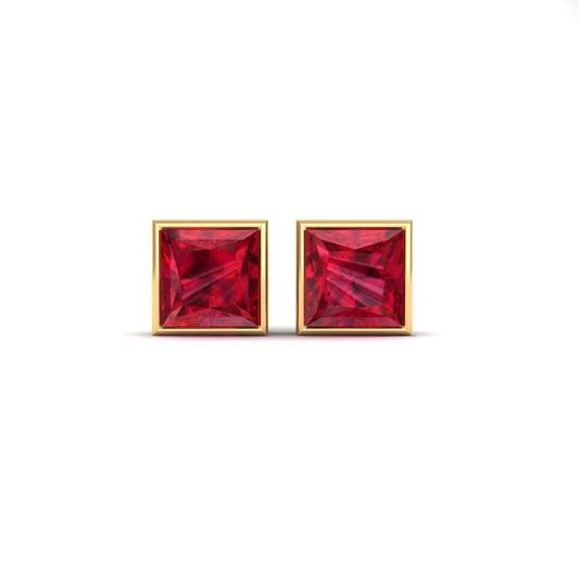 True Elegant 2.0Ct Princess Cut Garnet Stud Earrings In 18kt Gold Over Sterling Silver