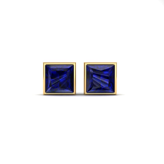 True Elegant 2.0Ct Princess Cut Sapphire Stud Earrings In 18kt Gold Over Sterling Silver