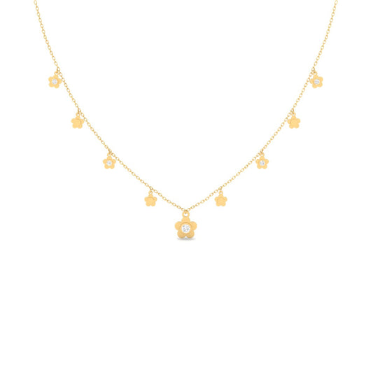 "Diamond Necklace – Layering Flower Necklace in 14k Yellow Gold Plated Sterling Silver"