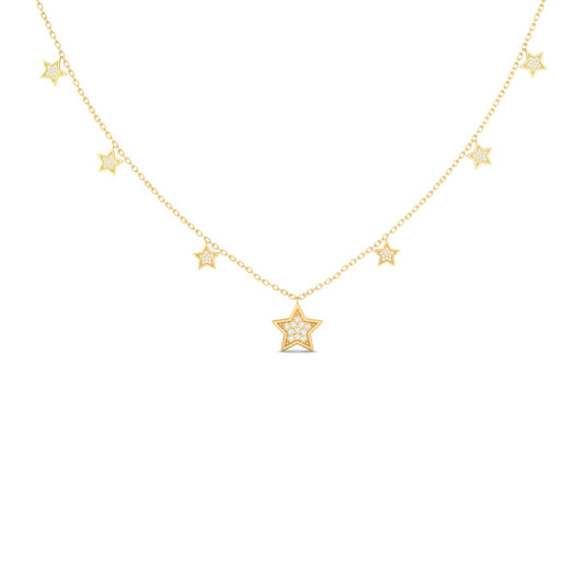 Diamond Star Celestial Layering Necklace, 14k Yellow Gold Plated Sterling Silver