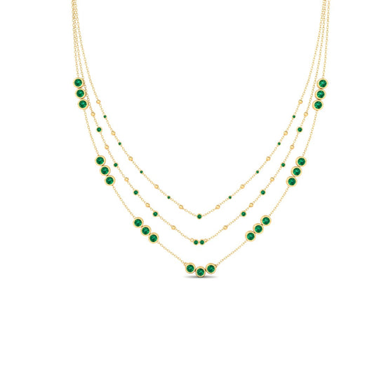 Emerald Bezel Set Station Necklace, Emerald Choker with Bezel Setting, 925 Sterling Silver