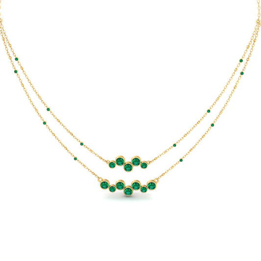 Curved Diamond Necklace, Bezel Set Emerald Necklace, 14K Yellow Gold Over Sterling Silver