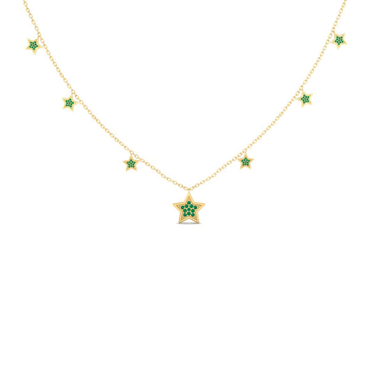 Emerald Star Necklace, Celestial Pave Star Charms in 14k Gold Plated Sterling Silver