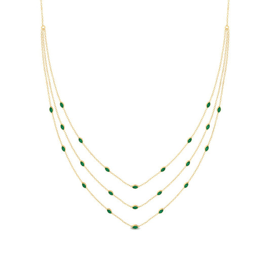 1.35CT Marquise Cut Emerald Multi-Layer Station Necklace, Layered Women's Necklace, 14K Yellow Gold over Sterling Silver