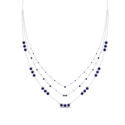 Bezel Set Sapphire Necklace, Sapphire Station Women's Necklace in 14K Yellow Gold Over Sterling Silver