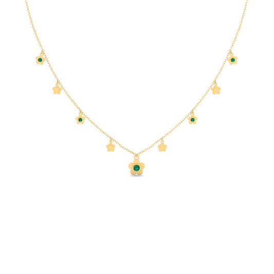 Emerald Necklace, Flower Layering Necklace in 14k Gold Over Sterling Silver