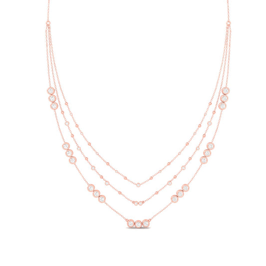 Trio Diamond Necklace, Gold Layering Diamond Necklace in 14K Yellow Gold Over Sterling Silver