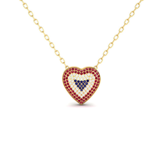 Romantic Moissanite Garnet Sapphire Pave Heart Pendant In 18kt Gold Over Sterling Silver