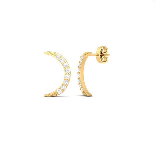 True Elegant Stunning Moissanite DiamondHalf Moon Studs Earrings in 18kt Gold Over Sterling Silver