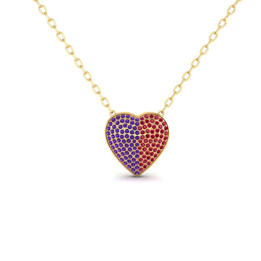 Romantic Amethyst And Garnet Birthstone Pave Heart Pendant In 18kt Gold Over Sterling Silver