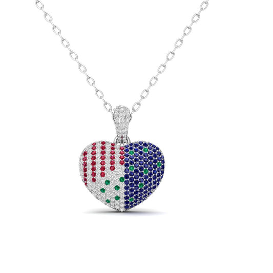 True Elegant 5.0CT Multicolor Moissanitee Diamond American Flag Heart Pendant Ne