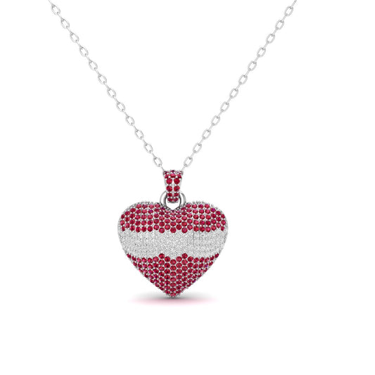 Moissanite Pink Ruby Birthstone Heart Necklace Sterling Silver Pendant Gifts for Women