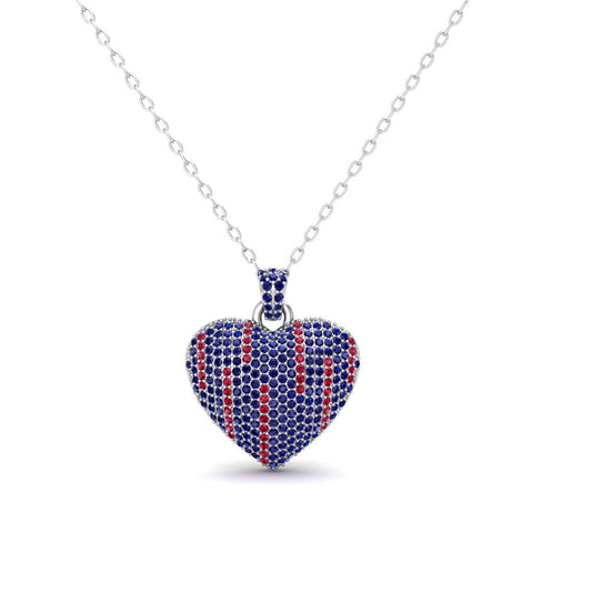 10.ct. t.w. Pave Sapphire And Garnet Femstone Heart Pendant Necklace in Sterling Silver 925