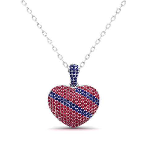 True Elegant Sapphire Garnet Pave Set Big Heart Pendant Necklace Best Valentine Gift For Her