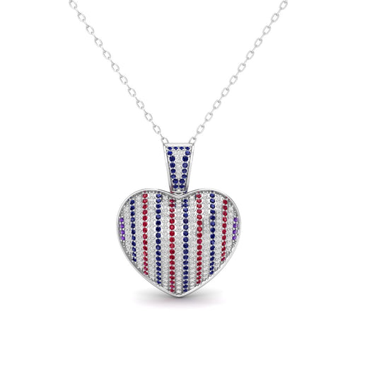 True Elegant Pave Sapphire Diamond Heart Pendant Necklace In 18kt Gold Over Sterling Silver