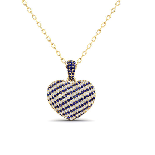 Sapphire Moissanite PAve Set Big Heart Pendant Necklace In 18kt Gold Over Sterling Silver