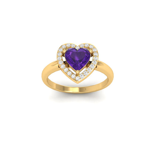 True Elegant 2.0CT Amethyst Heart Sahpe Promise Ring 18kt Gold Over Sterling Silve