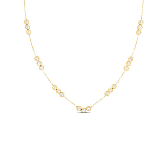 Bezel Diamond Trio Segment Necklace in 14K Yellow Gold Over Sterling Silver