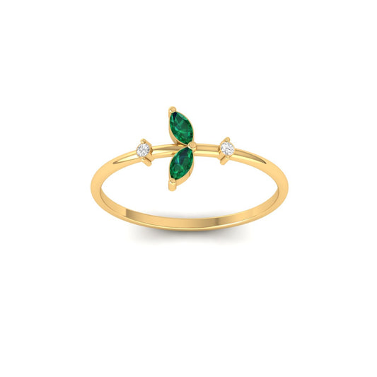 True Elegant Dainty Emerald Gemstone Minimalist Ring In 18kt Gold Over Sterling Silver