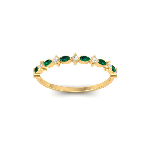 True Elegant Dainty Marquise Emerald and Diamond Ring - Sterling Silver Elegance