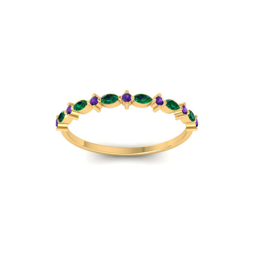 True Elegant Stunning Emerald and Amethyst  Ring - Dainty Design for Women in Sterling Silver