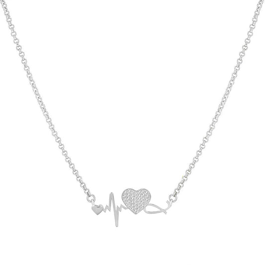 True Eleggant 0.20CT Moissanite Heartbeat And Heart Pendant Necklace In Sterling Silver