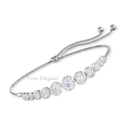 2.5ct  Moissanite Diamond Bolo Adjustable Bracelet In 925 Sterling Silver