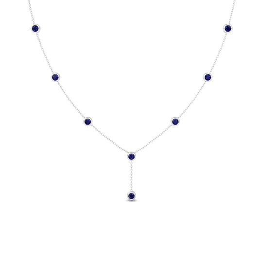 1.27CT Sapphire Necklace, Bezel Set Station Necklace in 14kt Gold Over Sterling Silver