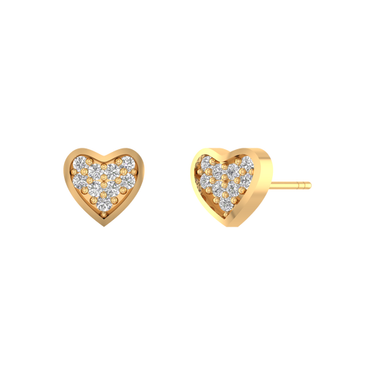 Moissanite Diamond Mini Heart Stud Earrings 14kt Yellow Gold Over Sterling Silver