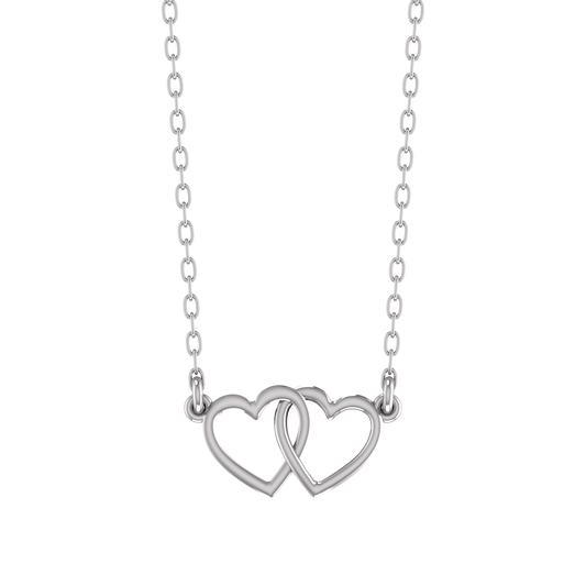 True Elegant Small Dainty Double Heart Shape Pendant Necklace With Cable Chain 925 Sterling Silver