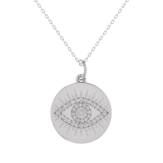 Moissanite Diamond Evil Eye 18MM Disc Pendant With Cable Chain