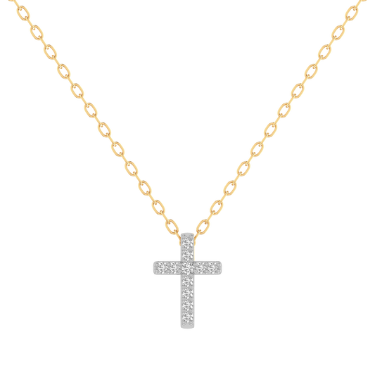 True Elegant Moissanite Small Cross Pendant Necklace In 18kt Gold Over Sterling silver