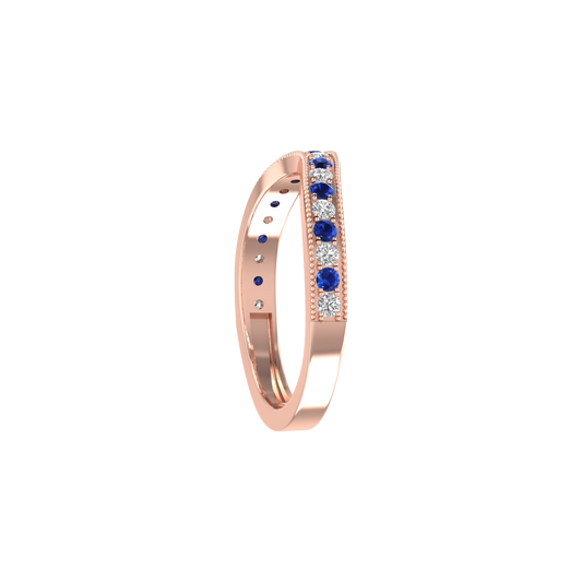 True Elegant 0.13CT Sapphire And Moissanite Curve Stacable Band Ring In 18kt Rose Gold Over Sterling Silver