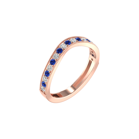 True Elegant 0.13CT Sapphire And Moissanite Curve Stacable Band Ring In 18kt Rose Gold Over Sterling Silver