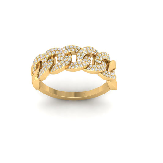 Moissanite Diamond Cuban Link Ring for Women Men 18kt Gold Over Sterling Silver