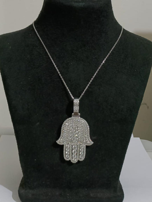 4.0CT Pave Set Moissanite Diamond HAMSA HAND Pendant , HIP HOP Pendant