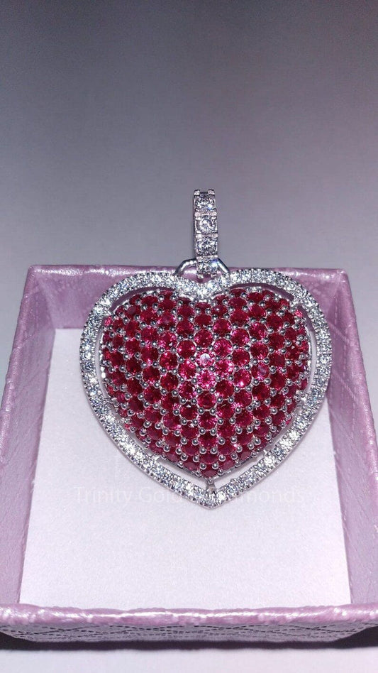 True Elegant 2.0Ct Ruby And Moissanite Diamond Heart Pendant In Sterling Silver 925