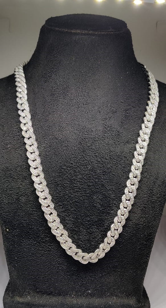 True Elegant Men's Sterling Silver Cuban Chain with Moissanite Diamonds - Ultimate Luxury HIP HOP Chain