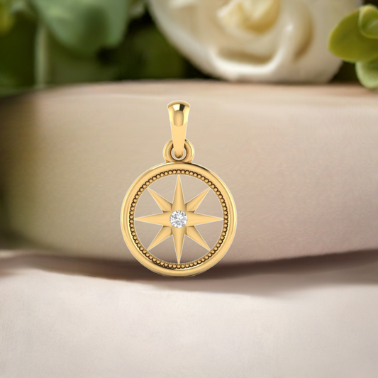 0.013CT Moissanite Starbrust Circle Pendant In 18kt Gold Over Sterling Silver