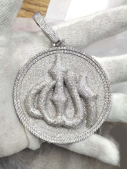 4.0CT Pave Set Moissanite Diamond Islam Allah Pendant In 18kt Gold Over Sterling Silver