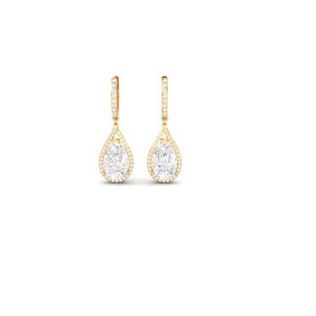 Pear-Shaped Moissanite Diamond Halo Drop Earrings 18K Gold Over Sterling Silver