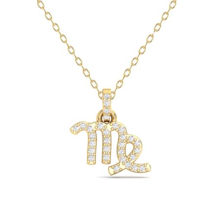 Virgo Zodiac Sign Pendant Necklace, Gold Plated Moissanite Virgo Symbol Charm, Handmade Birthday Gift Jewelry for Her