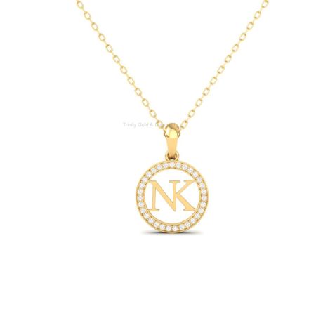 Custom NK Initial Pendant Necklace | 14K Gold Plated | Moissanite Halo Letter Charm | Personalized Gift Jewelry for Her